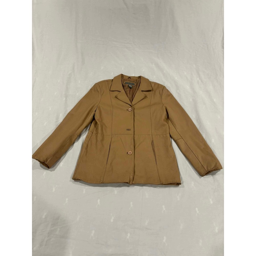 Jessica Holbrook Easycare Tan Leather Blazer‎ Jacket Women's Size M